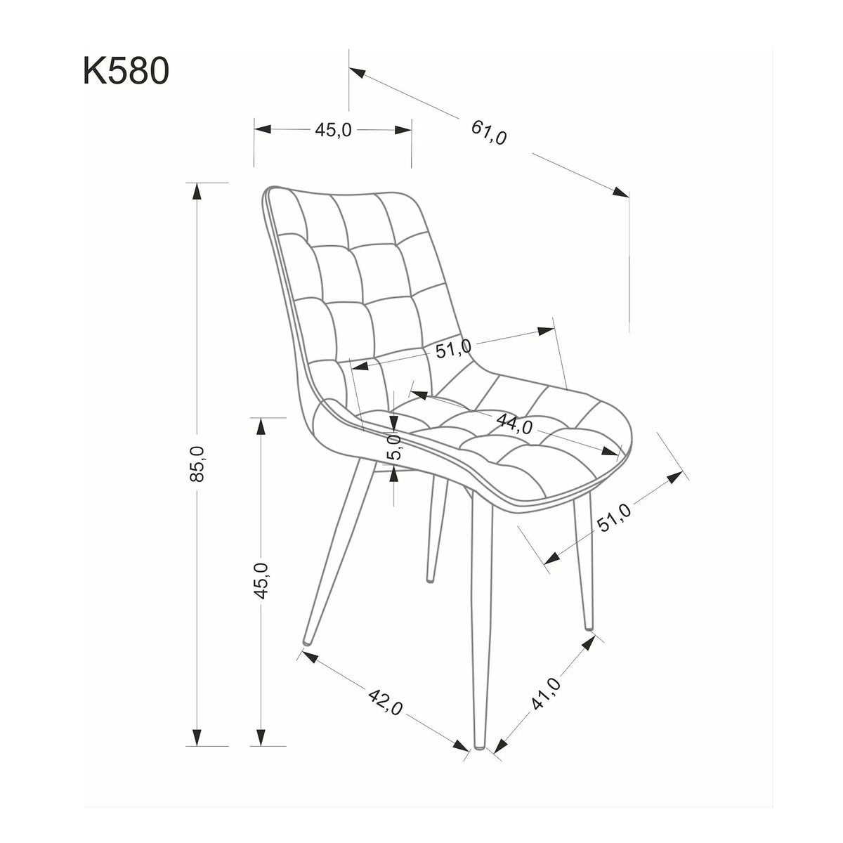 Scaun K580, gri - HLR 21, stofa catifelata/otel, 51x61x85 cm