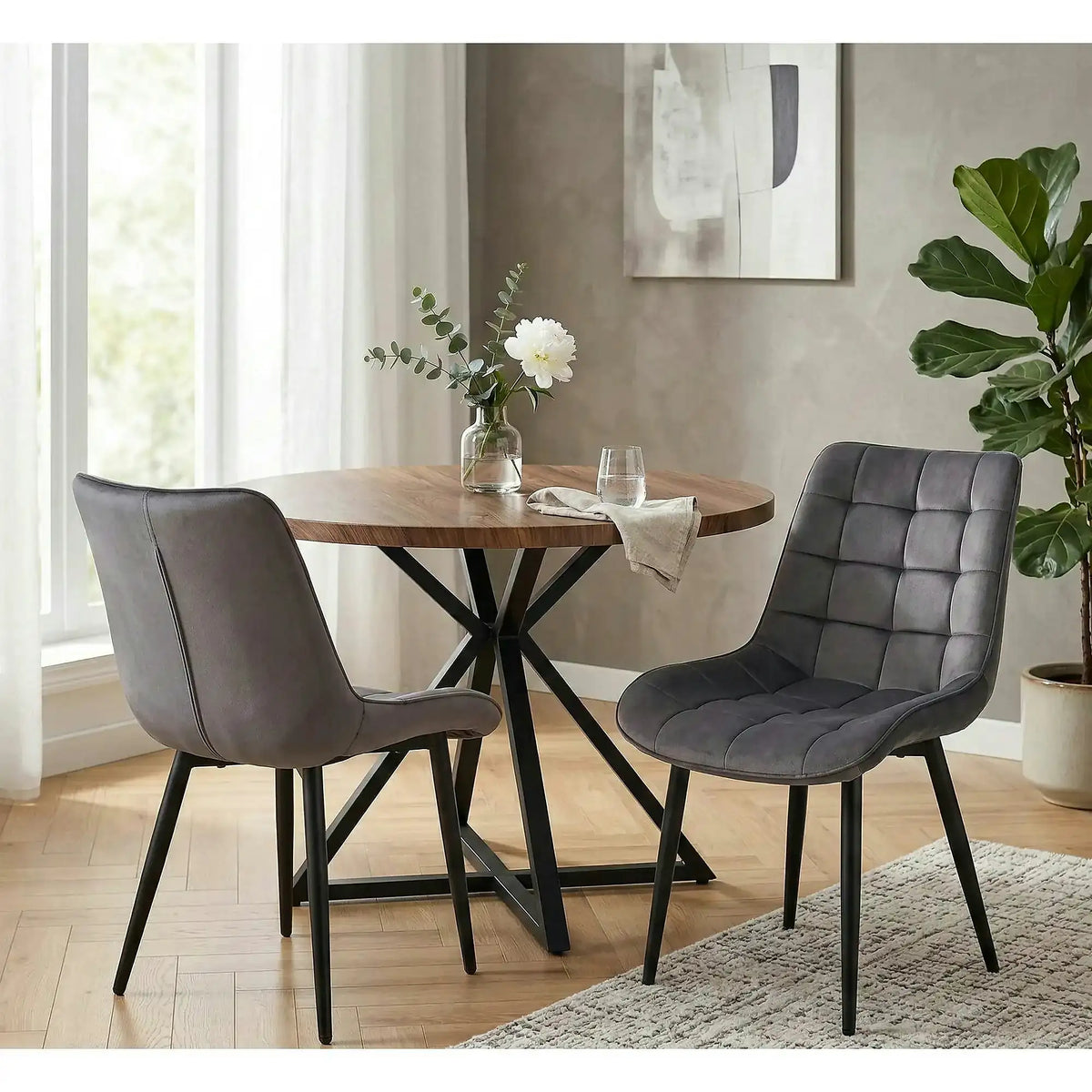 Scaun K580, gri - HLR 21, stofa catifelata/otel, 51x61x85 cm