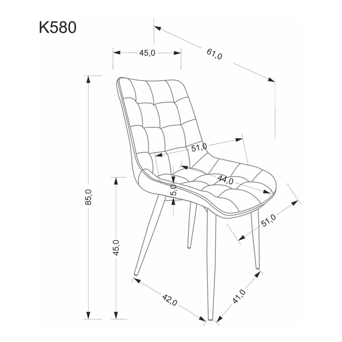 Scaun K580, negru - HLR 66, stofa catifelata/otel, 51x61x85 cm