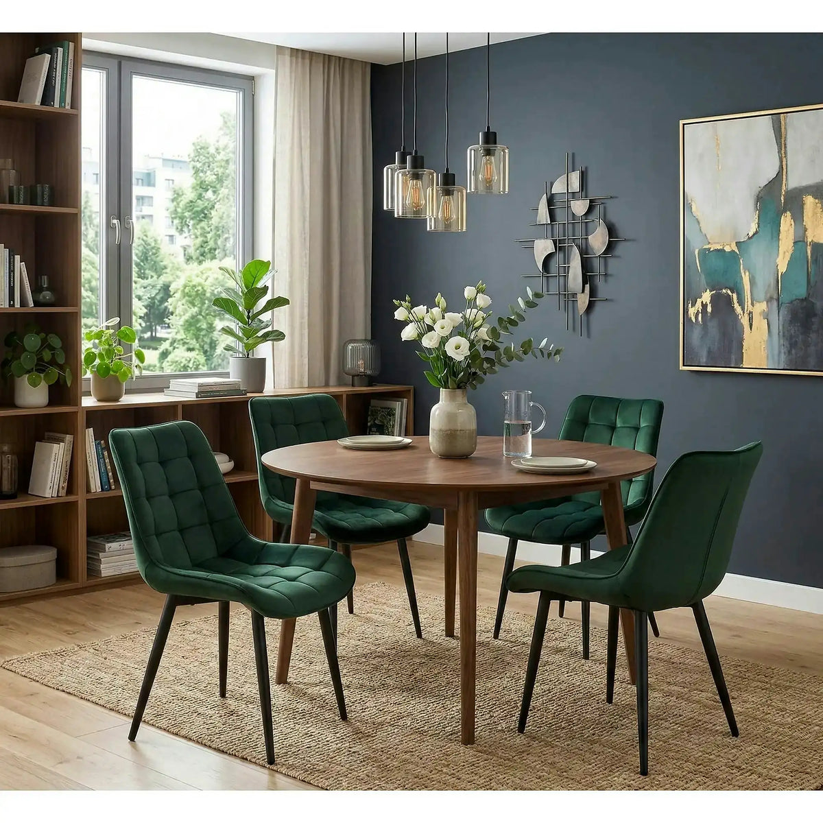 Scaun K580, verde inchis - HLR 57, stofa catifelata/otel, 51x61x85 cm