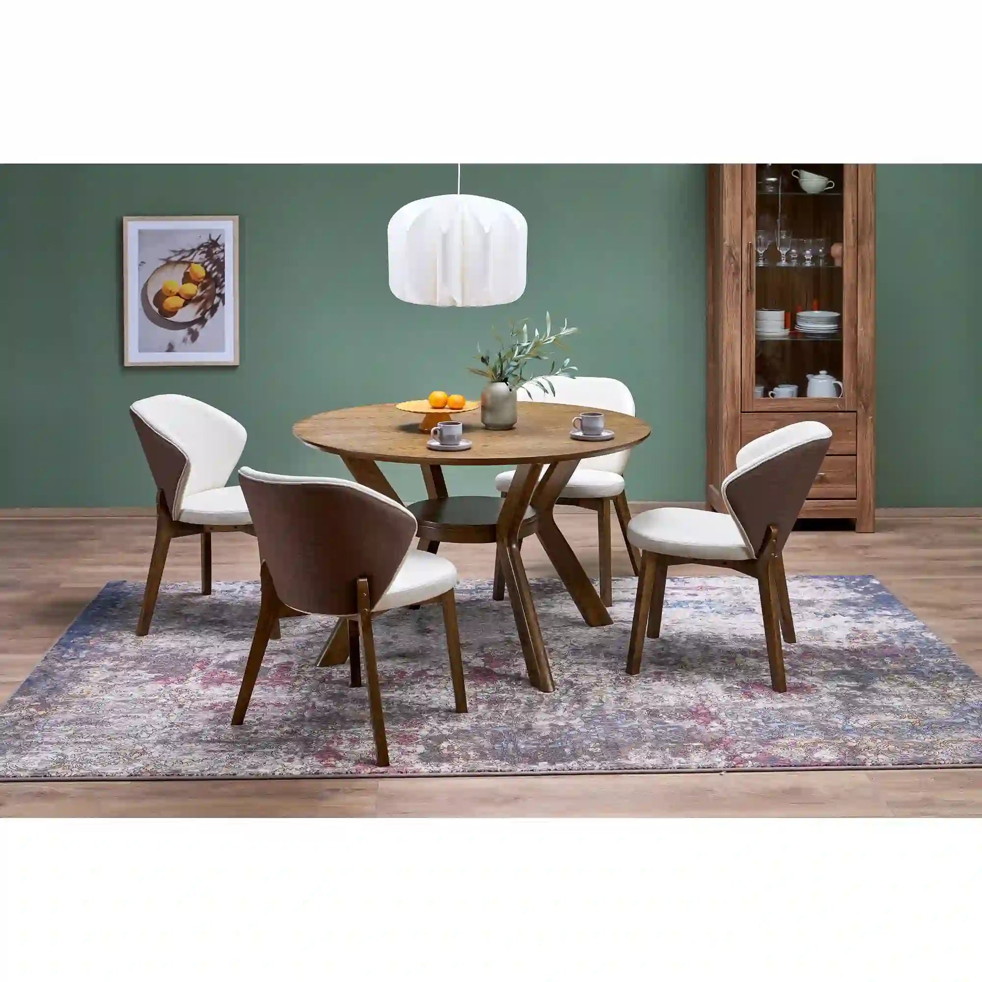 Scaun K583, bej/nuc, stofa clasica/lemn, 57x63x81 cm