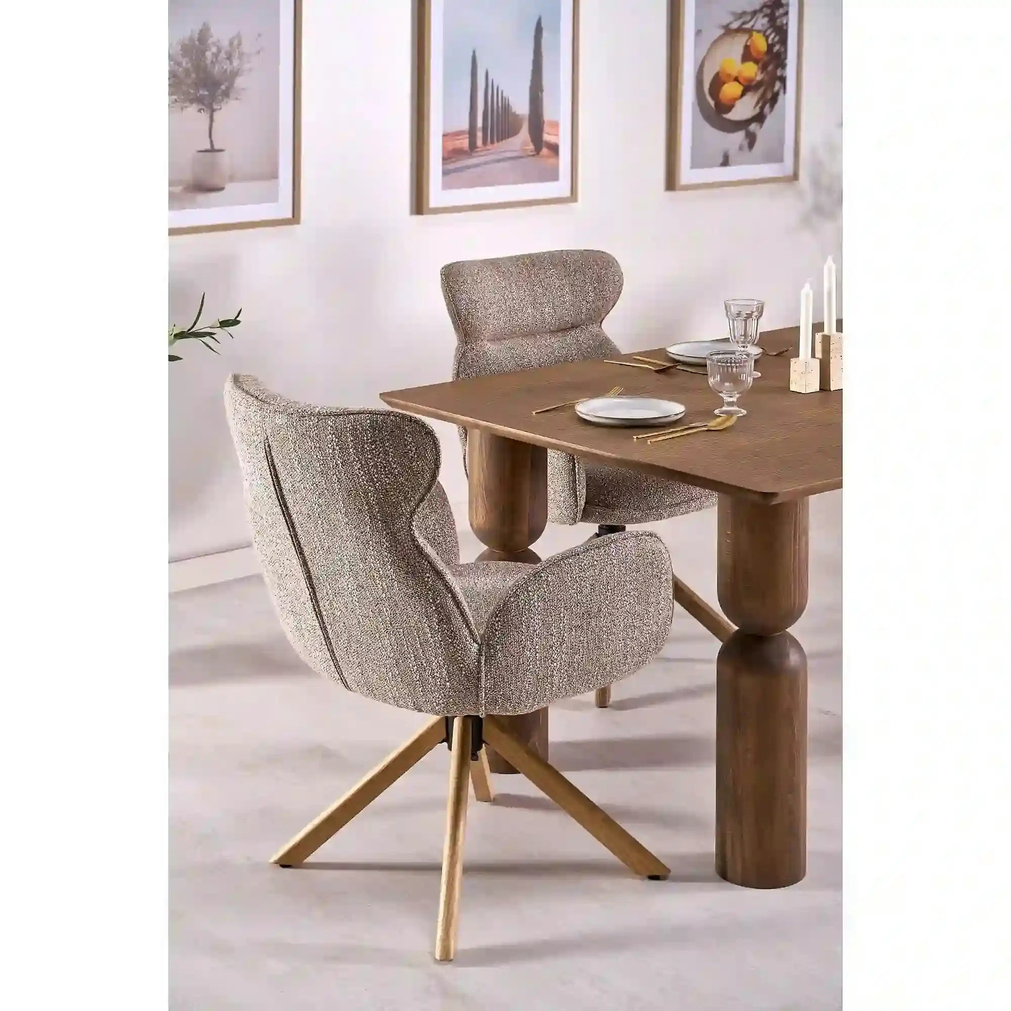 Scaun K585, bej inchis/stejar, stofa clasica/lemn, 63x64x93 cm