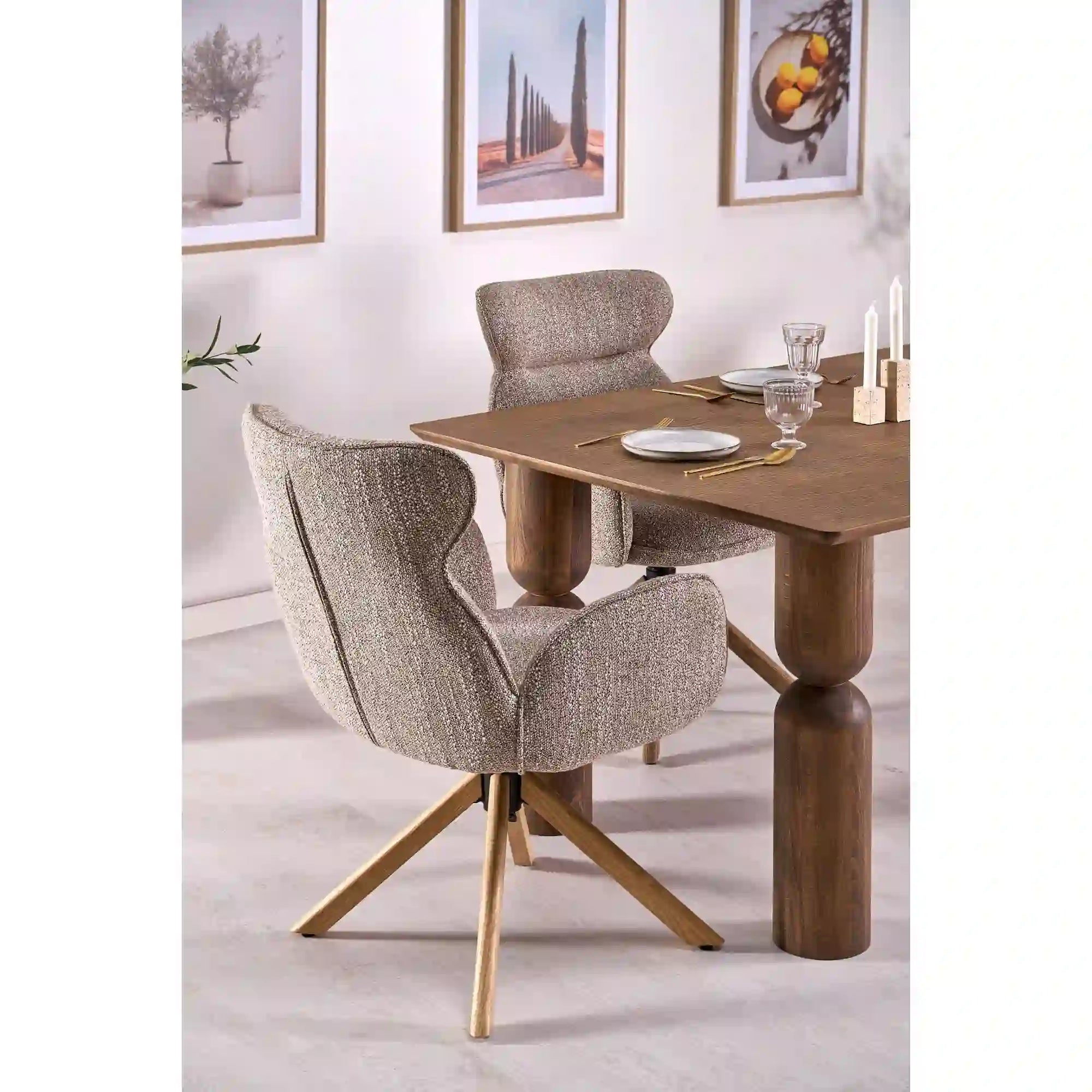 Scaun K585, bej inchis/stejar, stofa clasica/lemn, 63x64x93 cm