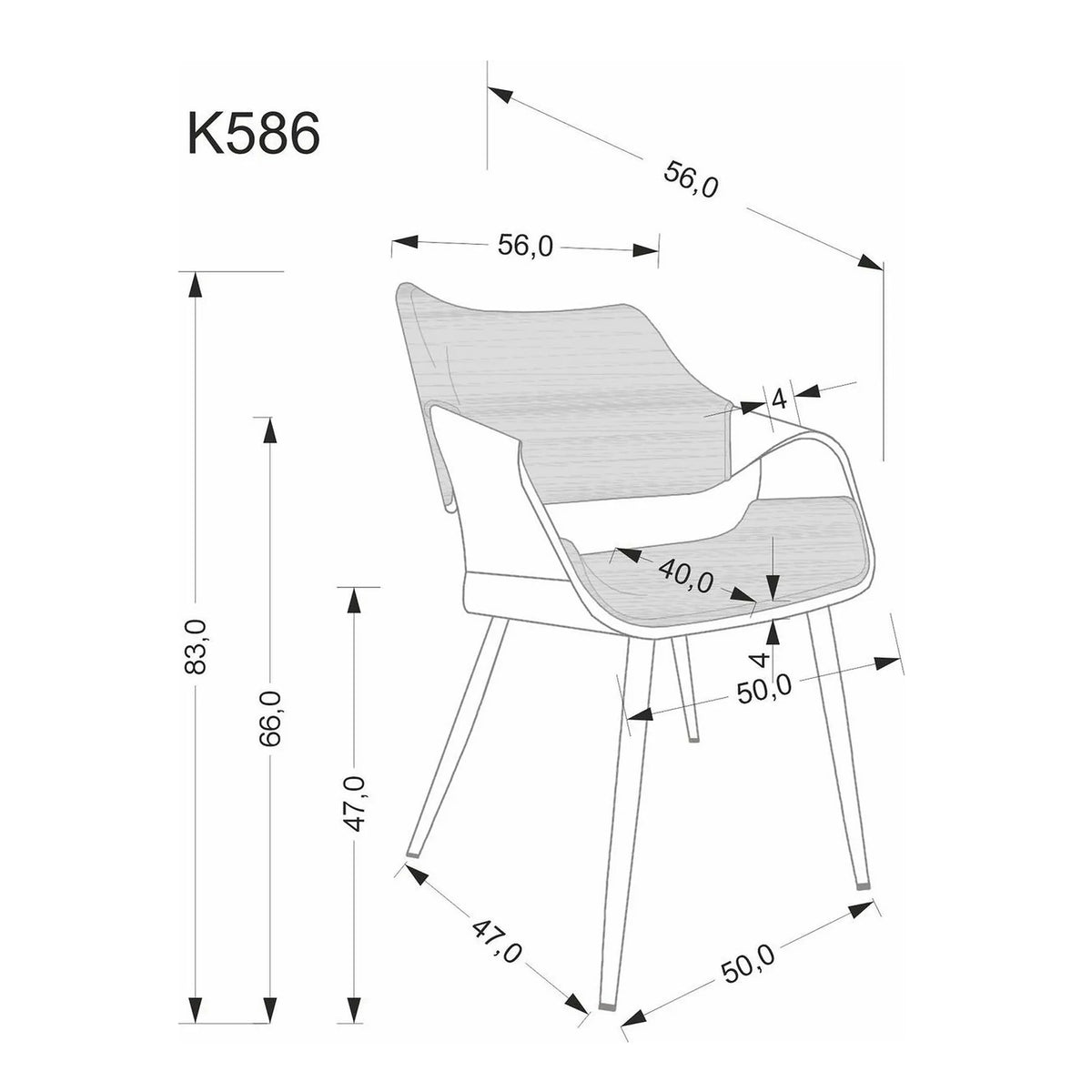 Scaun K586, negru - Bluvel 19, stofa catifelata/placaj indoit, 56x55x77 cm