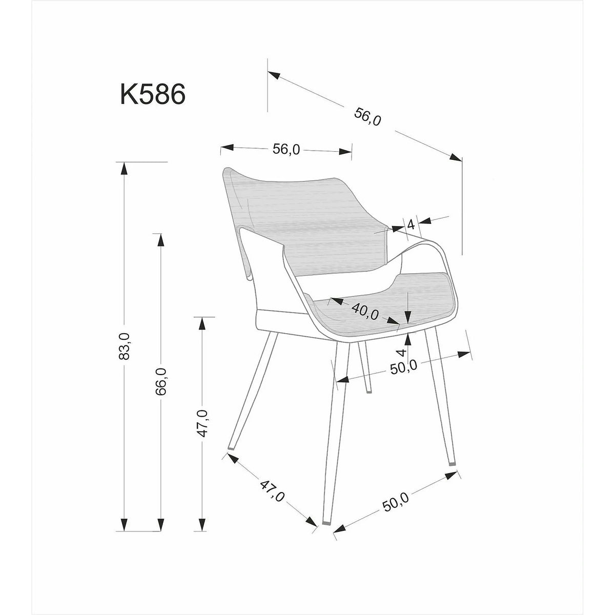 Scaun K586, negru - Bluvel 19, stofa catifelata/placaj indoit, 56x55x77 cm