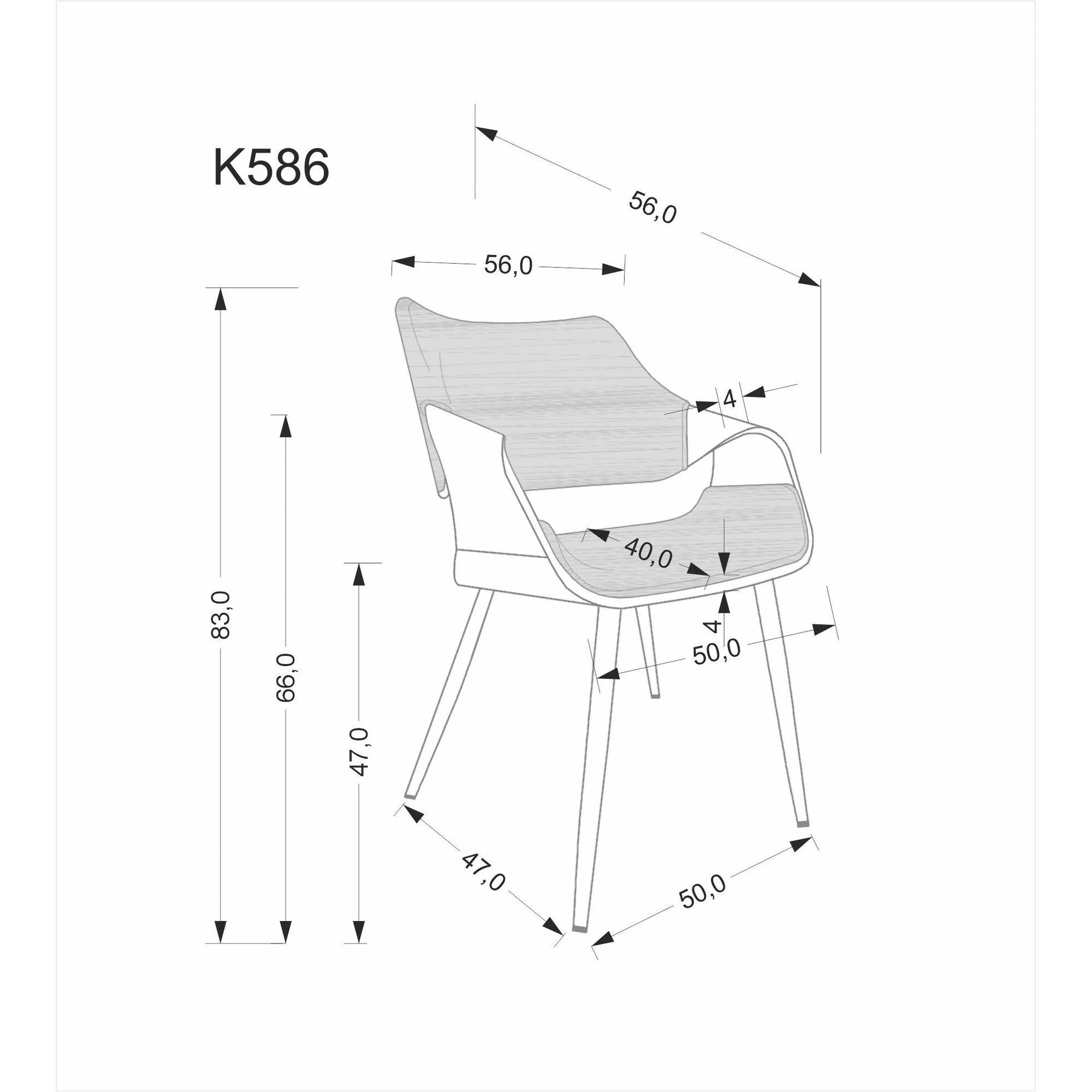 Scaun K586, negru - Bluvel 19, stofa catifelata/placaj indoit, 56x55x77 cm