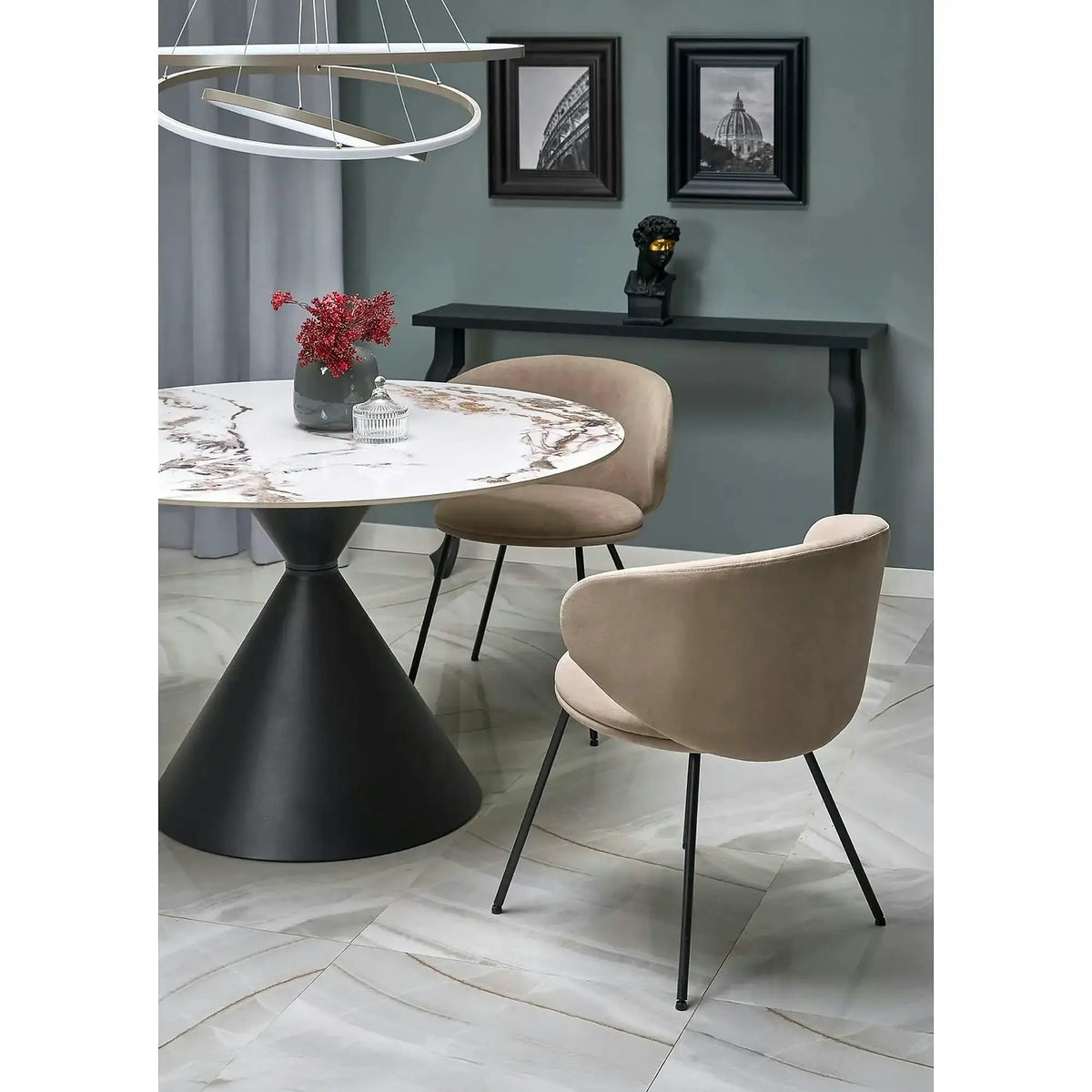 Scaun K587, bej - Mavel 38, stofa catifelata/otel, 60x58x77 cm