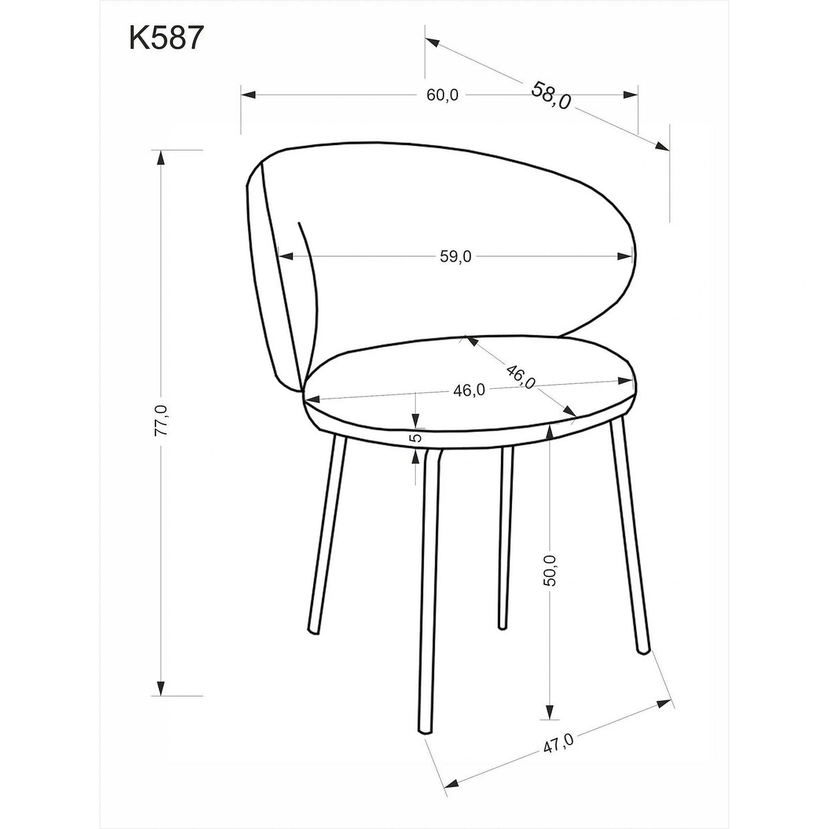 Scaun K587, bej - Mavel 38, stofa catifelata/otel, 60x58x77 cm