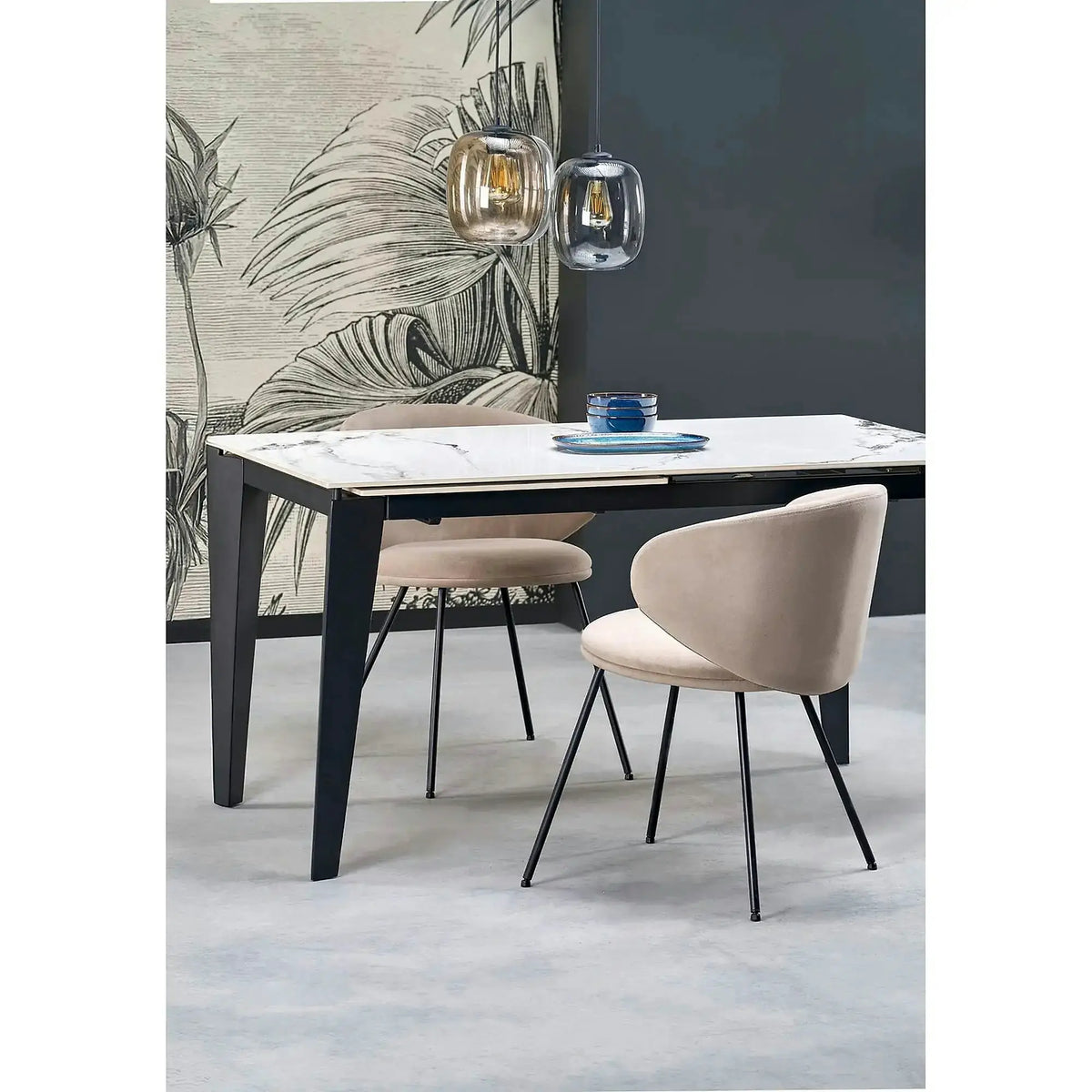 Scaun K587, bej - Mavel 38, stofa catifelata/otel, 60x58x77 cm