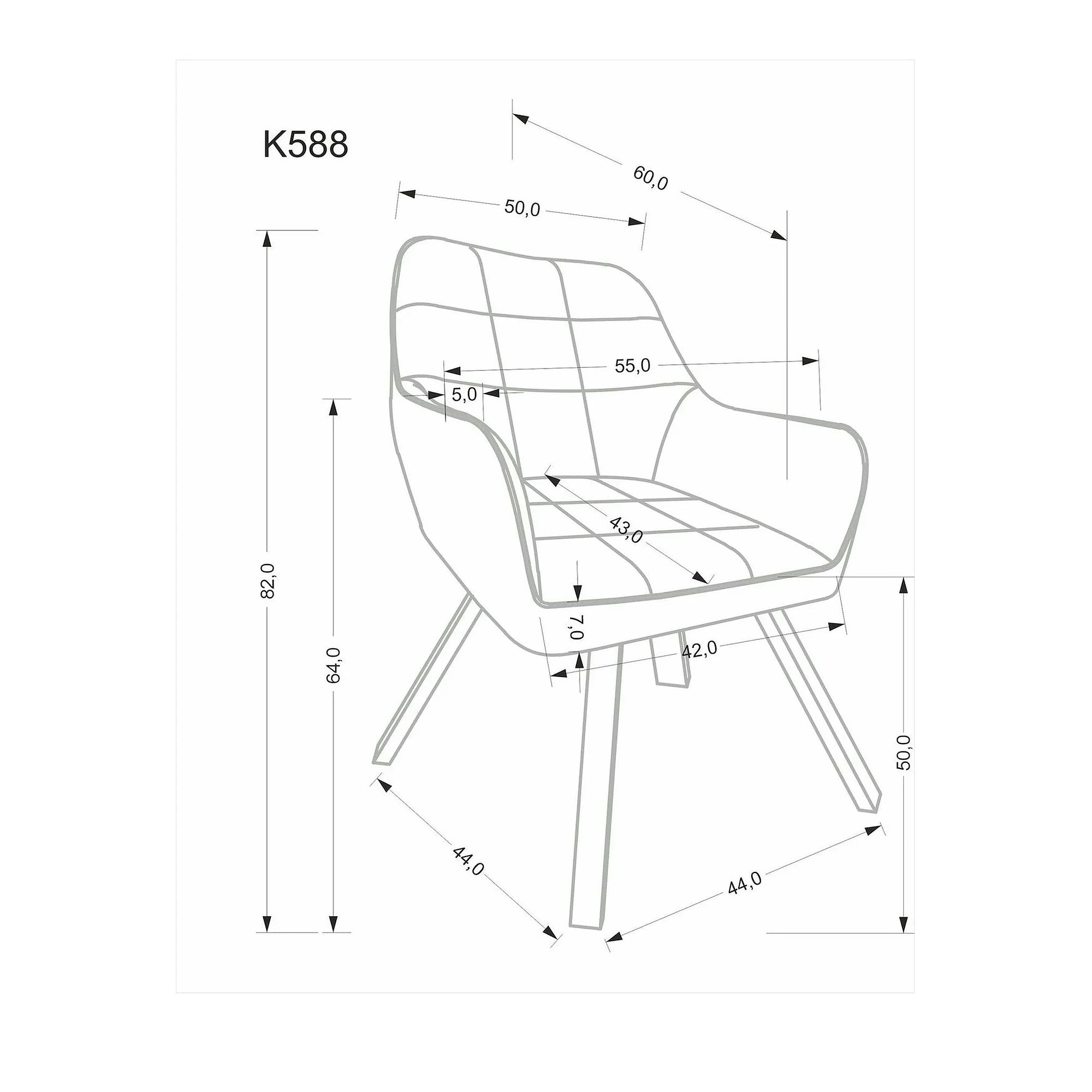 Scaun K588, bej - HLR 07, stofa catifelata/otel, 55x60x89 cm