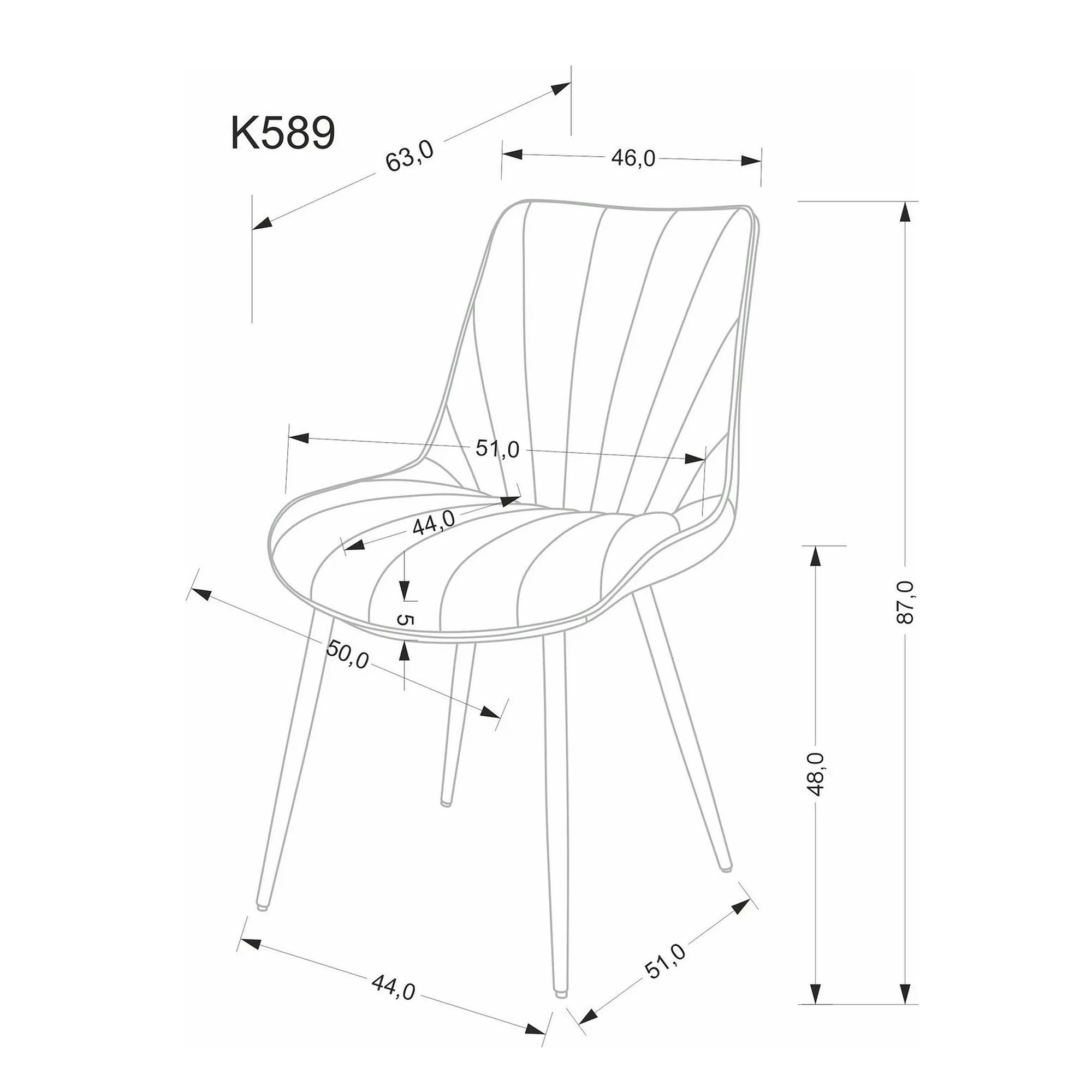 Scaun K589, gri - Bluvel 14, stofa catifelata/otel, 50x63x87 cm