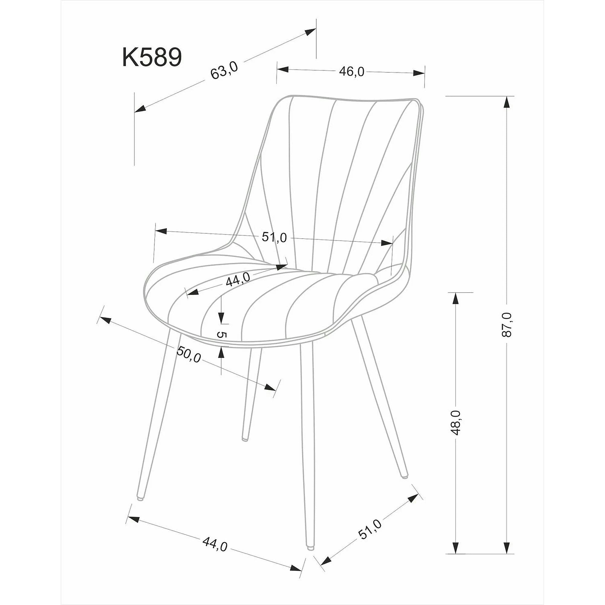 Scaun K589, gri - Bluvel 14, stofa catifelata/otel, 50x63x87 cm