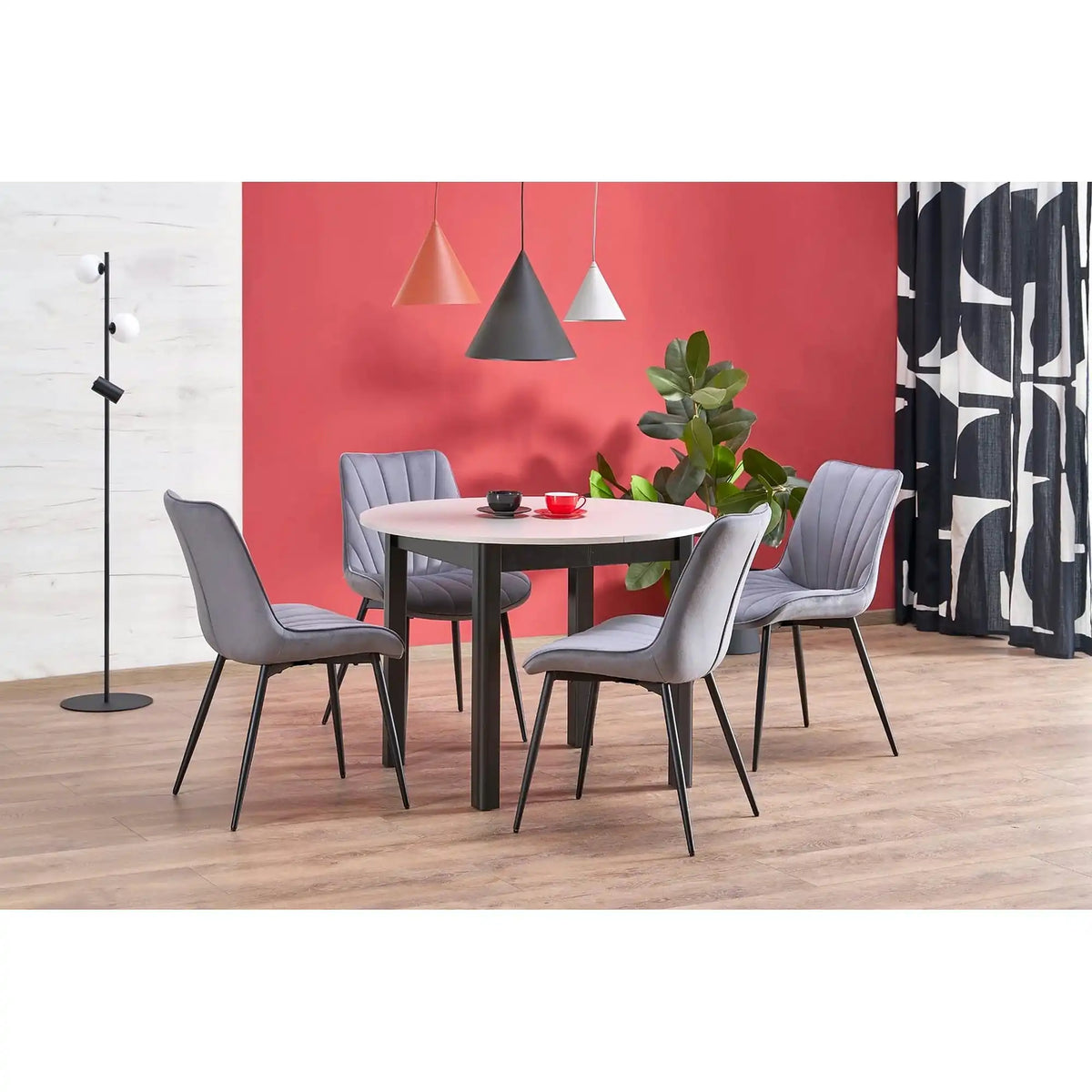 Scaun K589, gri - Bluvel 14, stofa catifelata/otel, 50x63x87 cm