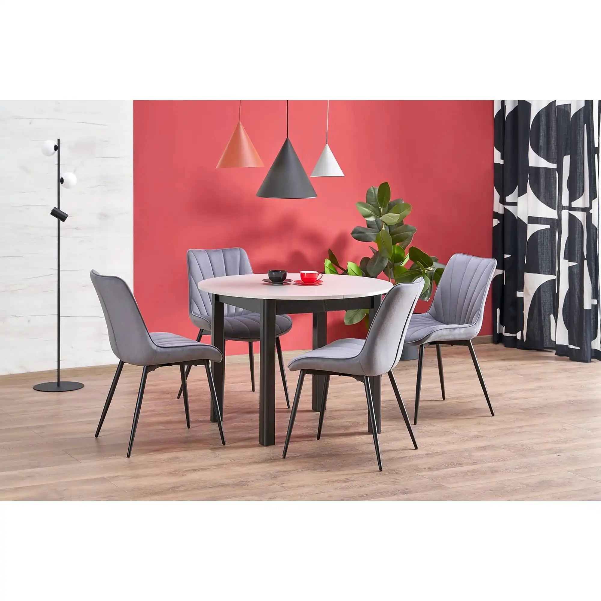 Scaun K589, gri - Bluvel 14, stofa catifelata/otel, 50x63x87 cm