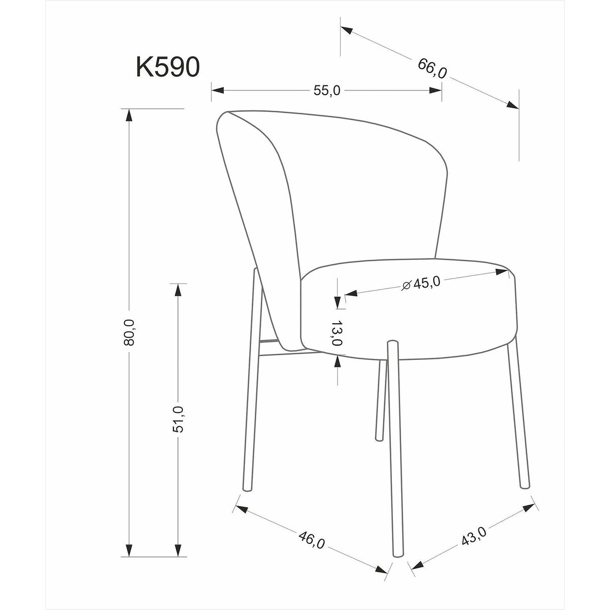 Scaun K590, gri - Cremona 96, stofa catifelata/otel, 55x66x80 cm