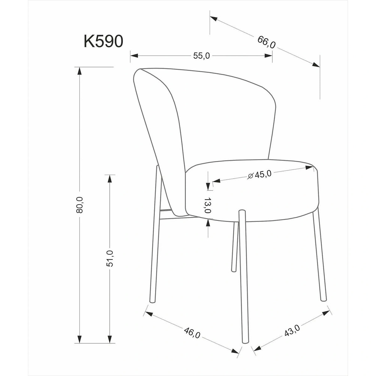 Scaun K590, verde olive - Cremona 38, stofa catifelata/otel, 55x66x80 cm