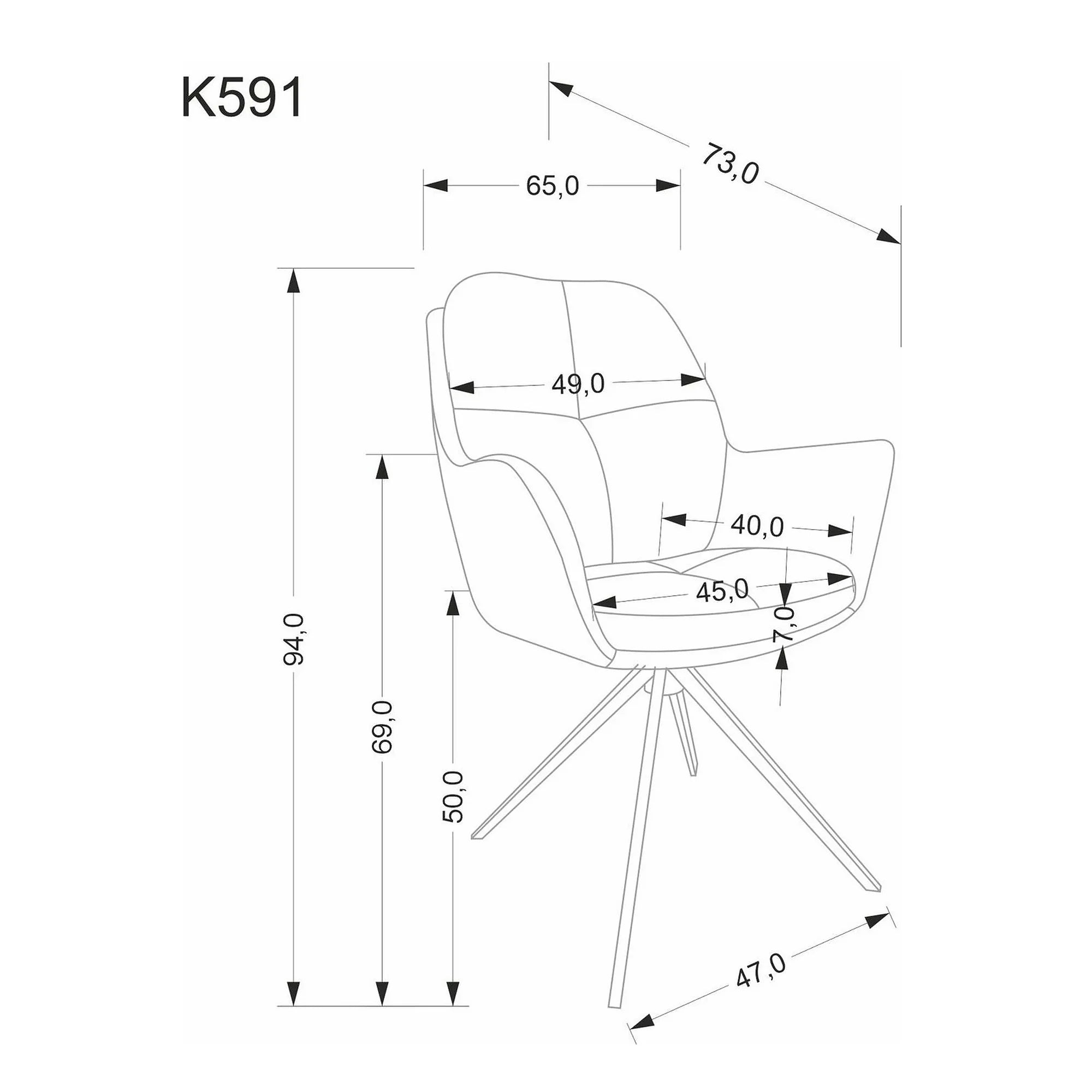 Scaun K591, gri deschis/negru, stofa clasica/otel, 65x73x94 cm