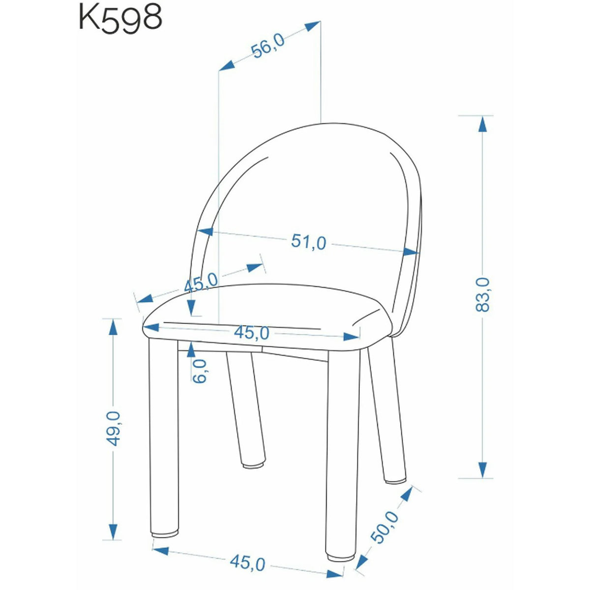 Scaun K598, stofa maro, 51x56x83 cm