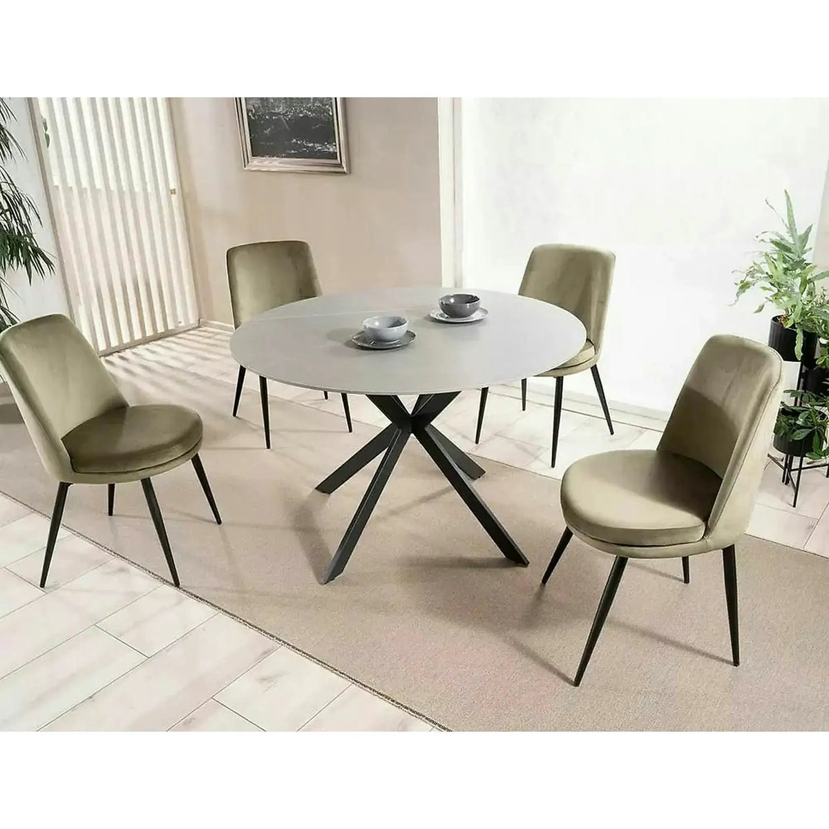 Scaun KAYLA, bej/negru, stofa catifelata/metal, 49x46x84 cm