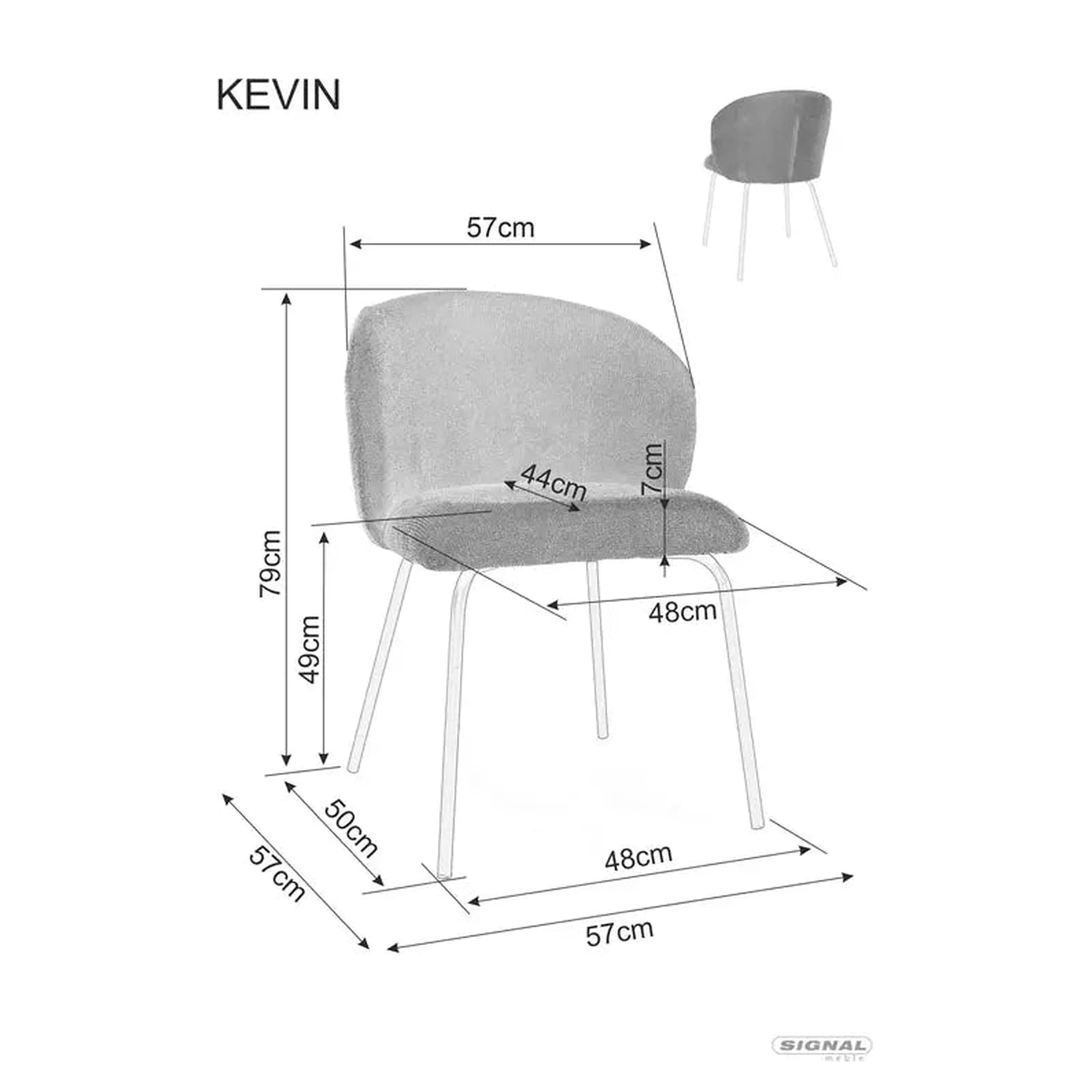 Scaun KEVIN, gri/negru, stofa clasica/metal, 57x44x79 cm