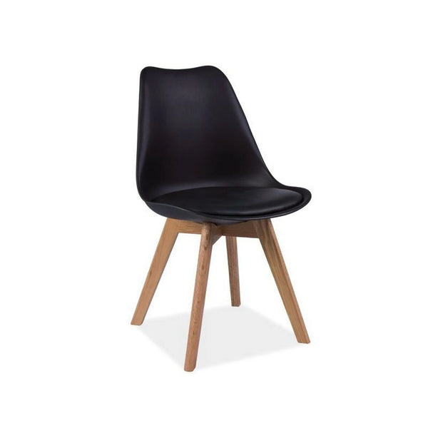 Scaun KRIS, negru/stejar, polipropilena/piele ecologica/lemn, 49x43x83 cm