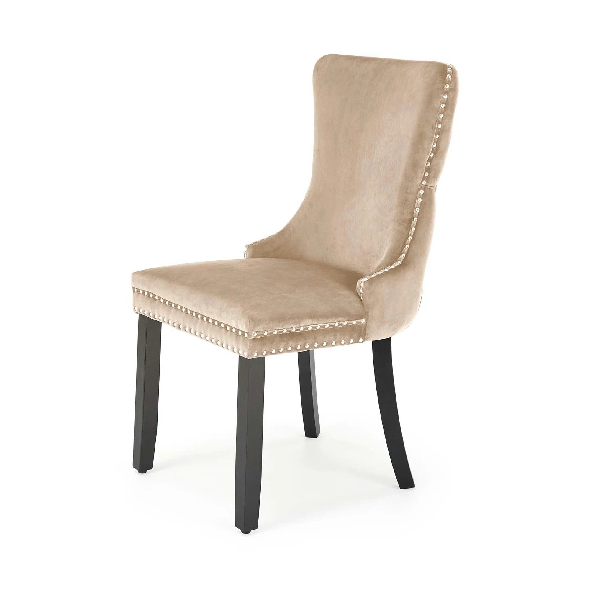 Scaun lemn masiv tapitat ALDA, bej/negru, stofa catifelata/lemn, 50x62x95 cm