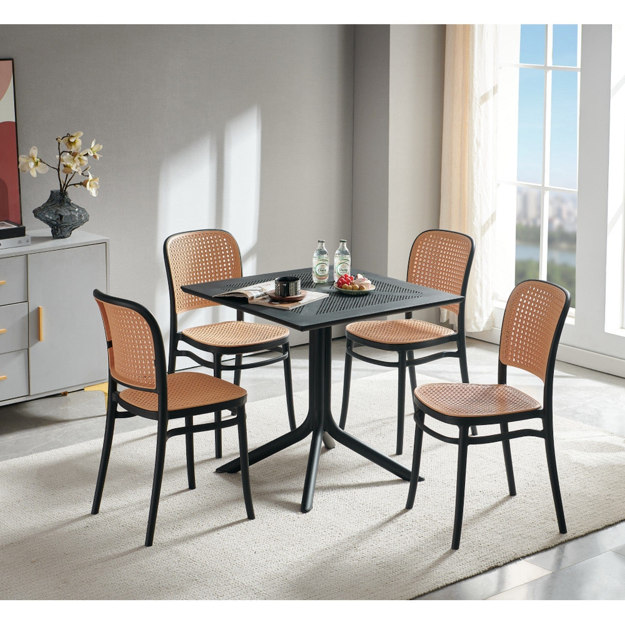 Scaun LENITA, bej/negru, plastic, 44x54x84 cm