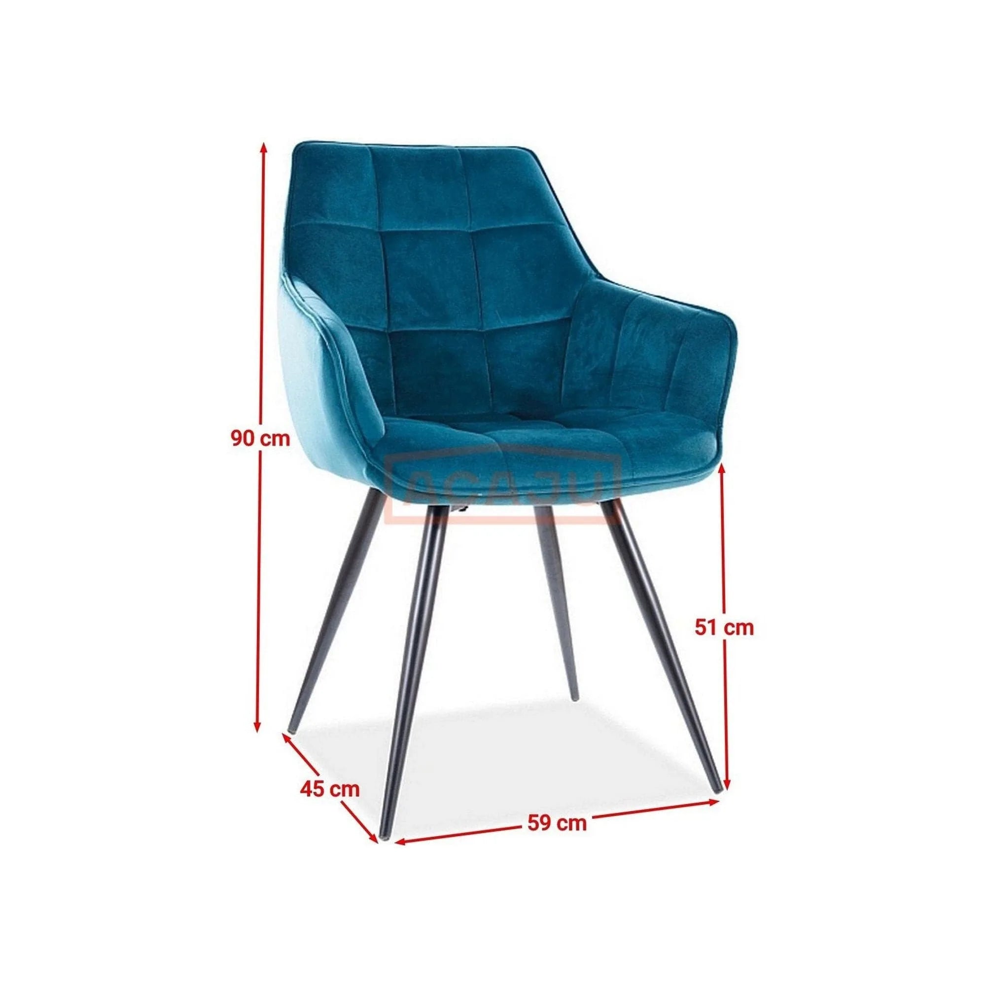 Scaun Lilia, turcoaz/negru, stofa catifelata/metal, 59x45x90 cm