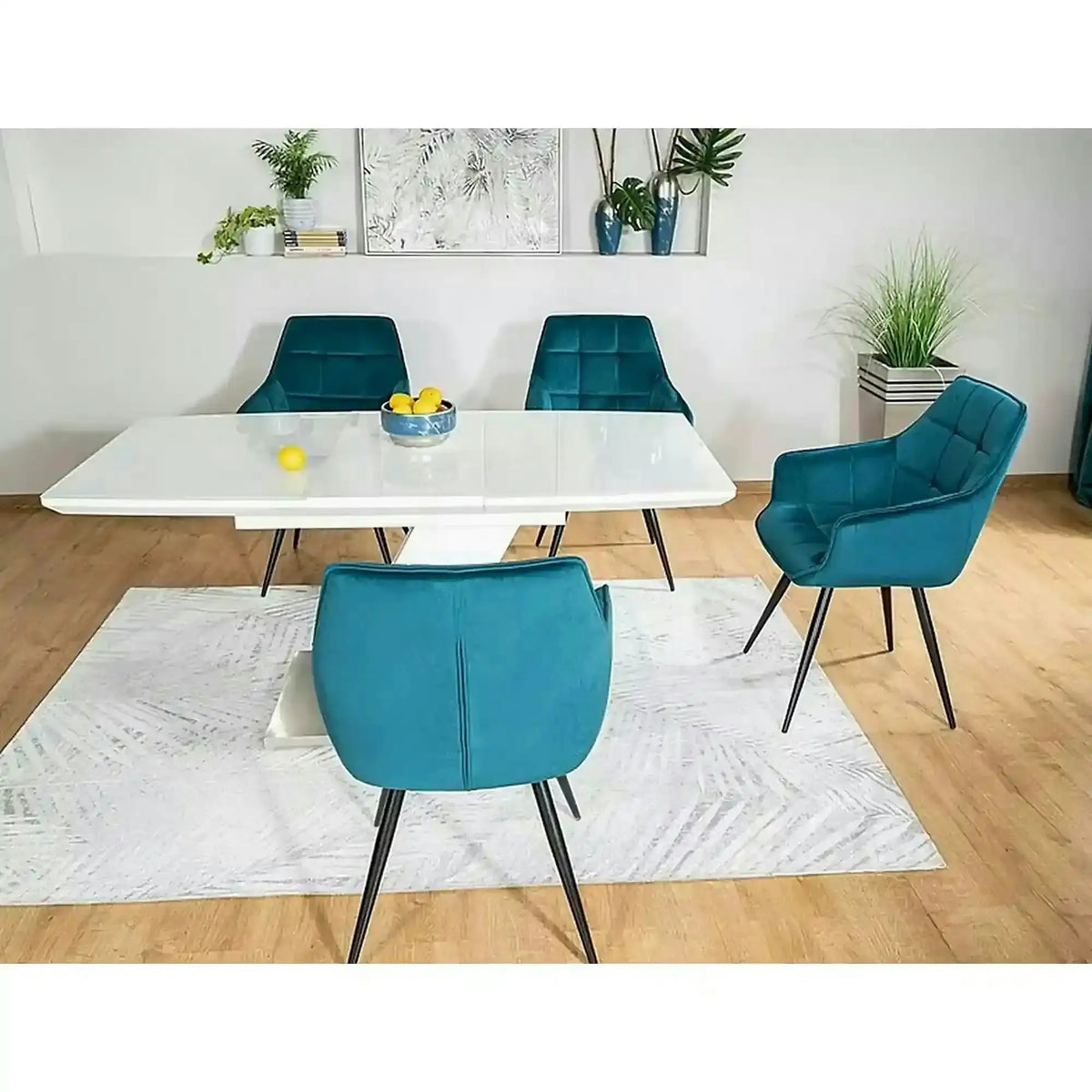 Scaun Lilia, turcoaz/negru, stofa catifelata/metal, 59x45x90 cm