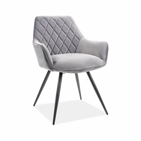 Scaun LINEA, gri/negru, stofa catifelata/metal, 43x43x82 cm