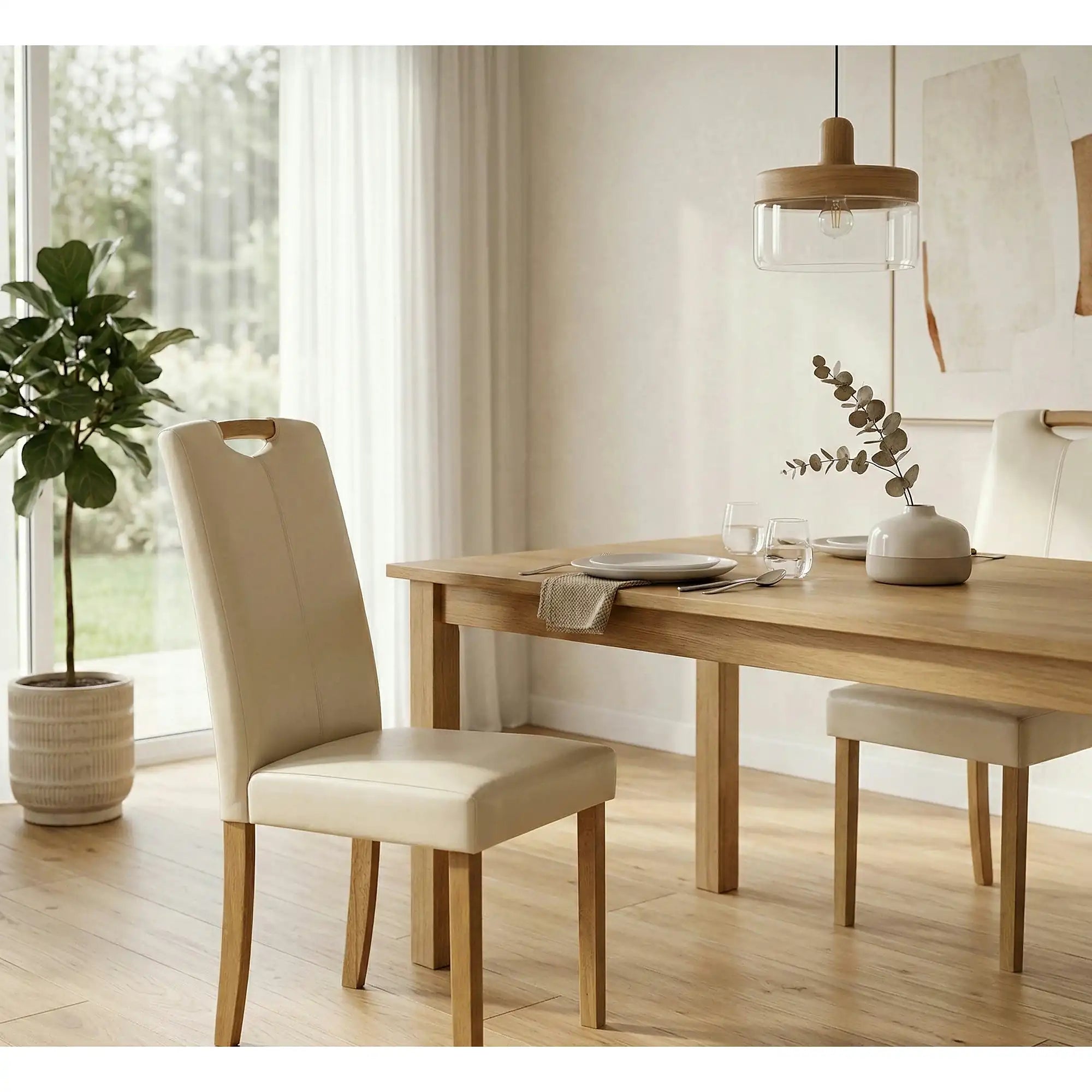 Scaun living Caro, crem/fag, piele ecologica/lemn de cauciuc, 42x58x96 cm