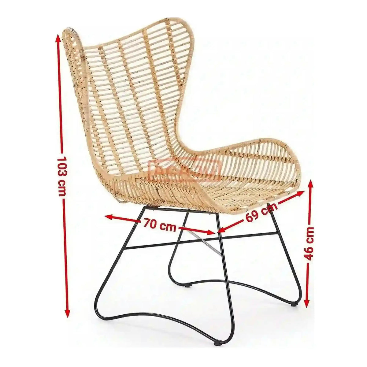 Scaun living Indiana, stejar/negru, ratan natural/metal, 69X70X103 CM