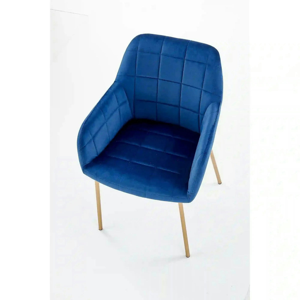 Scaun living K306, albastru marin/auriu, stofa catifelata/metal, 58x57x80 cm