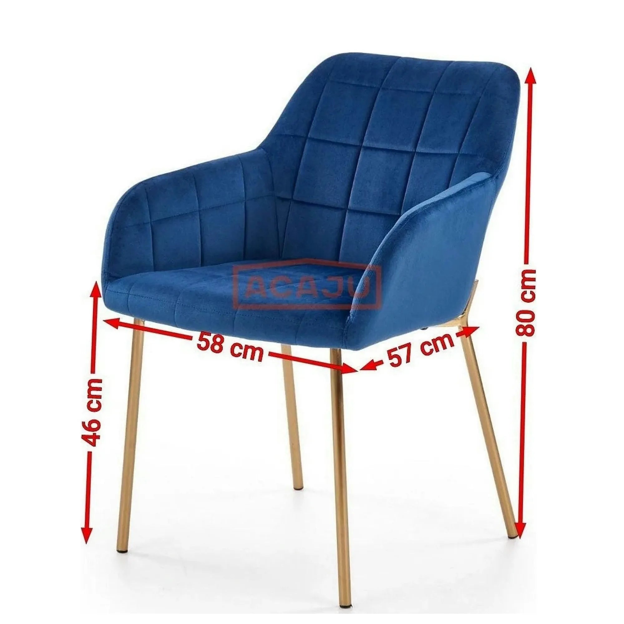 Scaun living K306, albastru marin/auriu, stofa catifelata/metal, 58x57x80 cm