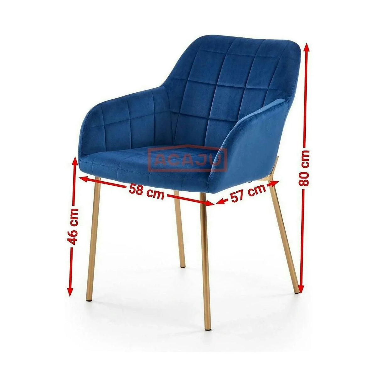 Scaun living K306, albastru marin/auriu, stofa catifelata/metal, 58x57x80 cm