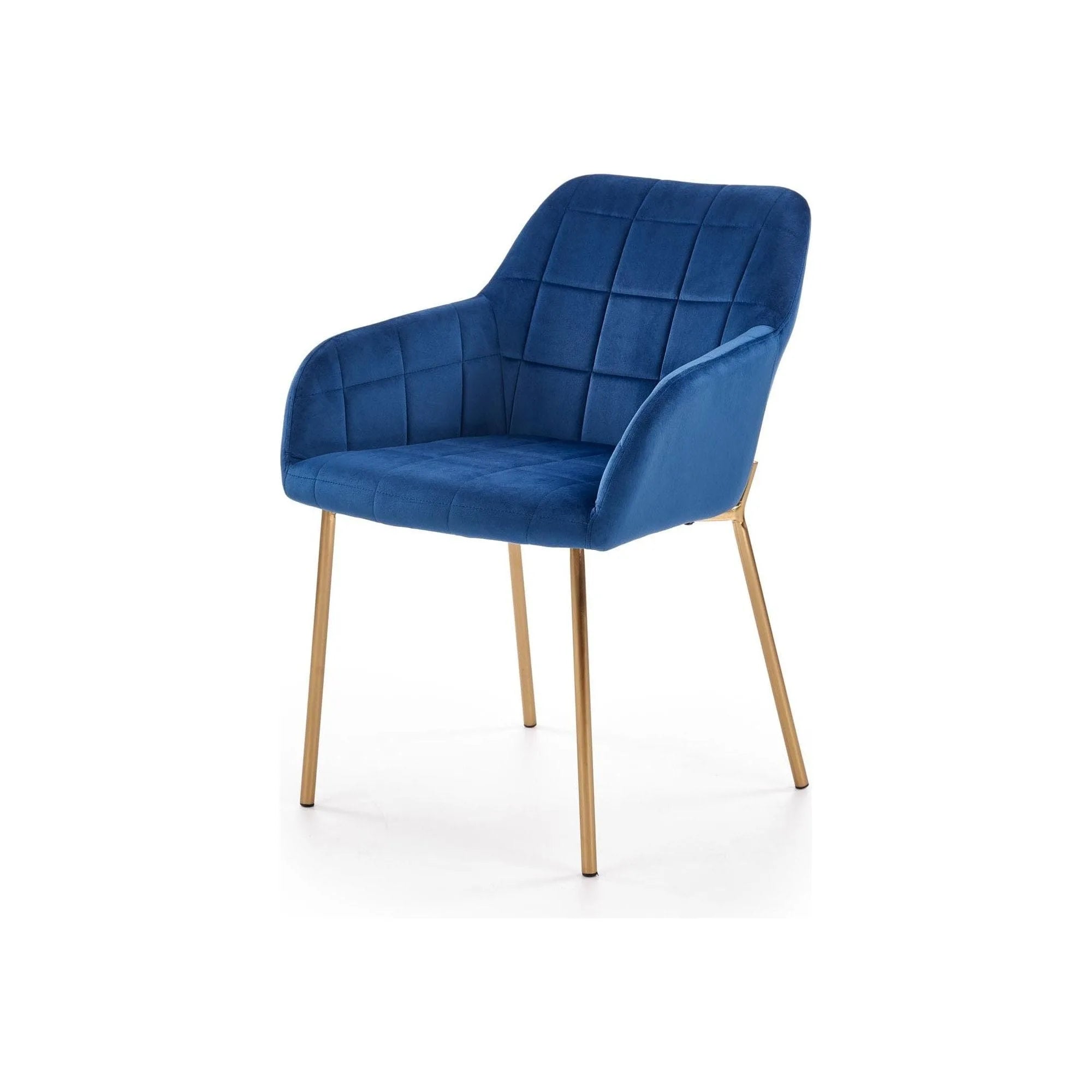 Scaun living K306, albastru marin/auriu, stofa catifelata/metal, 58x57x80 cm
