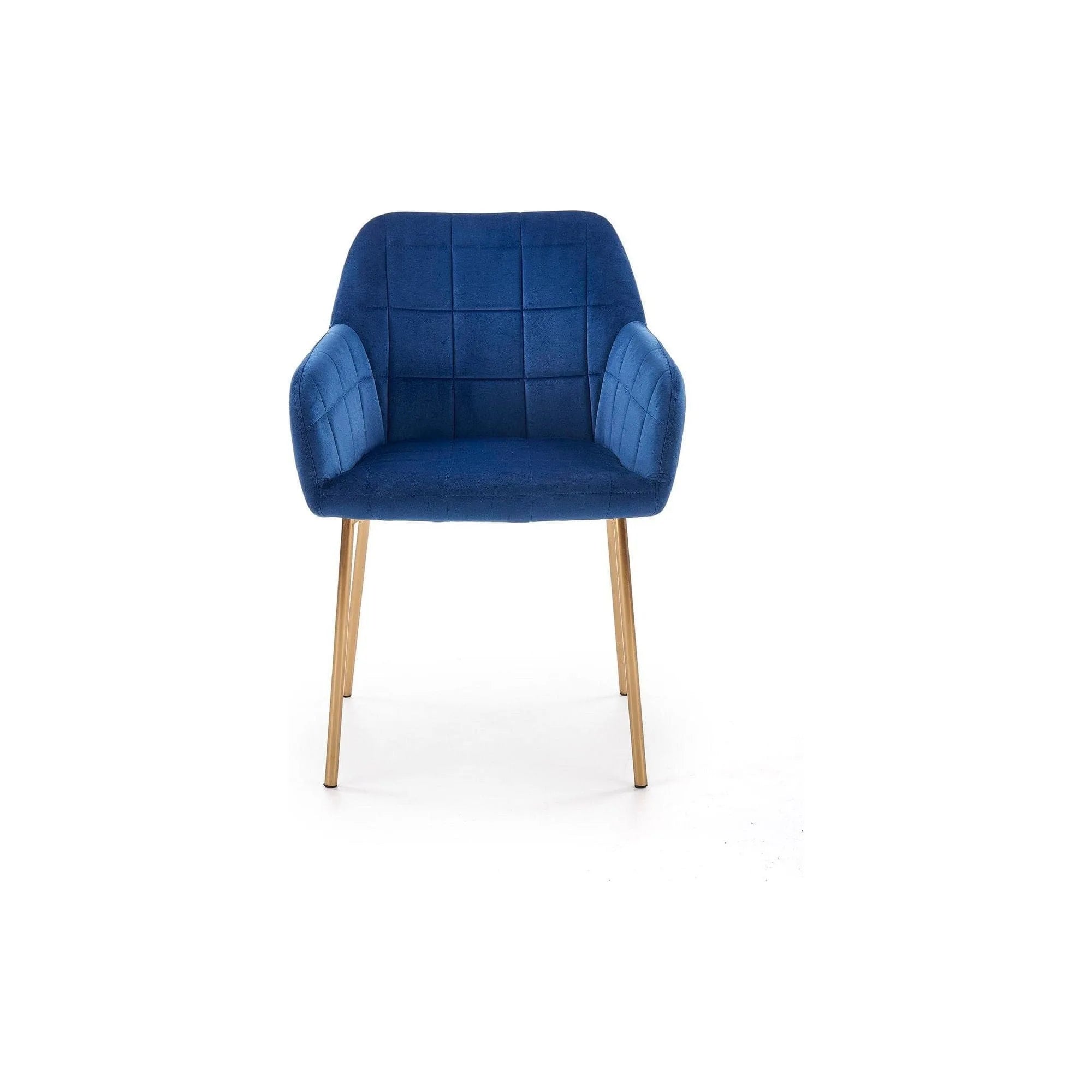 Scaun living K306, albastru marin/auriu, stofa catifelata/metal, 58x57x80 cm