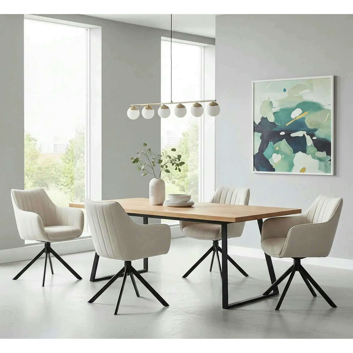 Scaun living rotativ AZALIA, bej deschis/negru, stofa clasica/metal, 61x58x86 cm