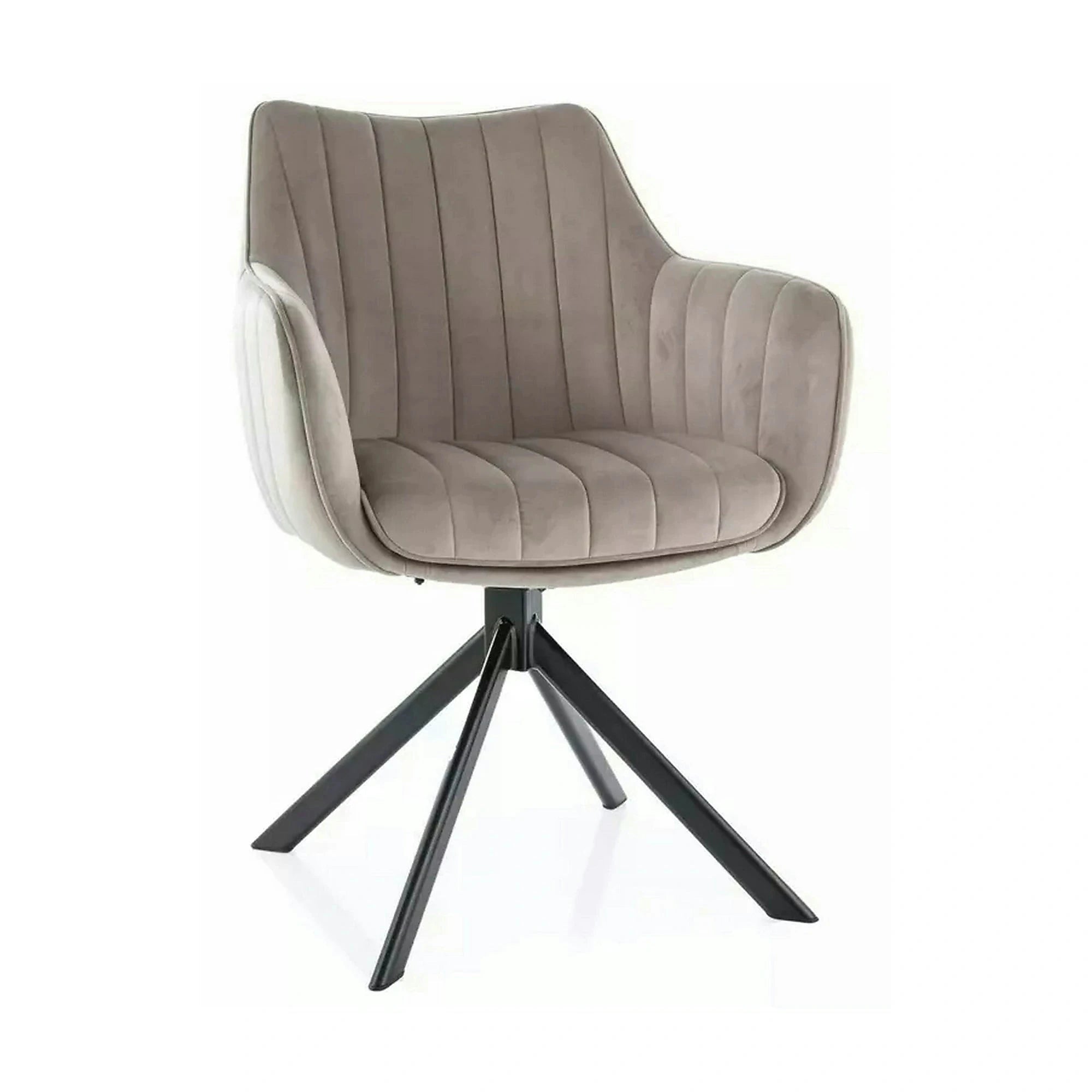 Scaun living rotativ AZALIA, bej inchis/negru, stofa catifelata/metal, 61x58x86 cm