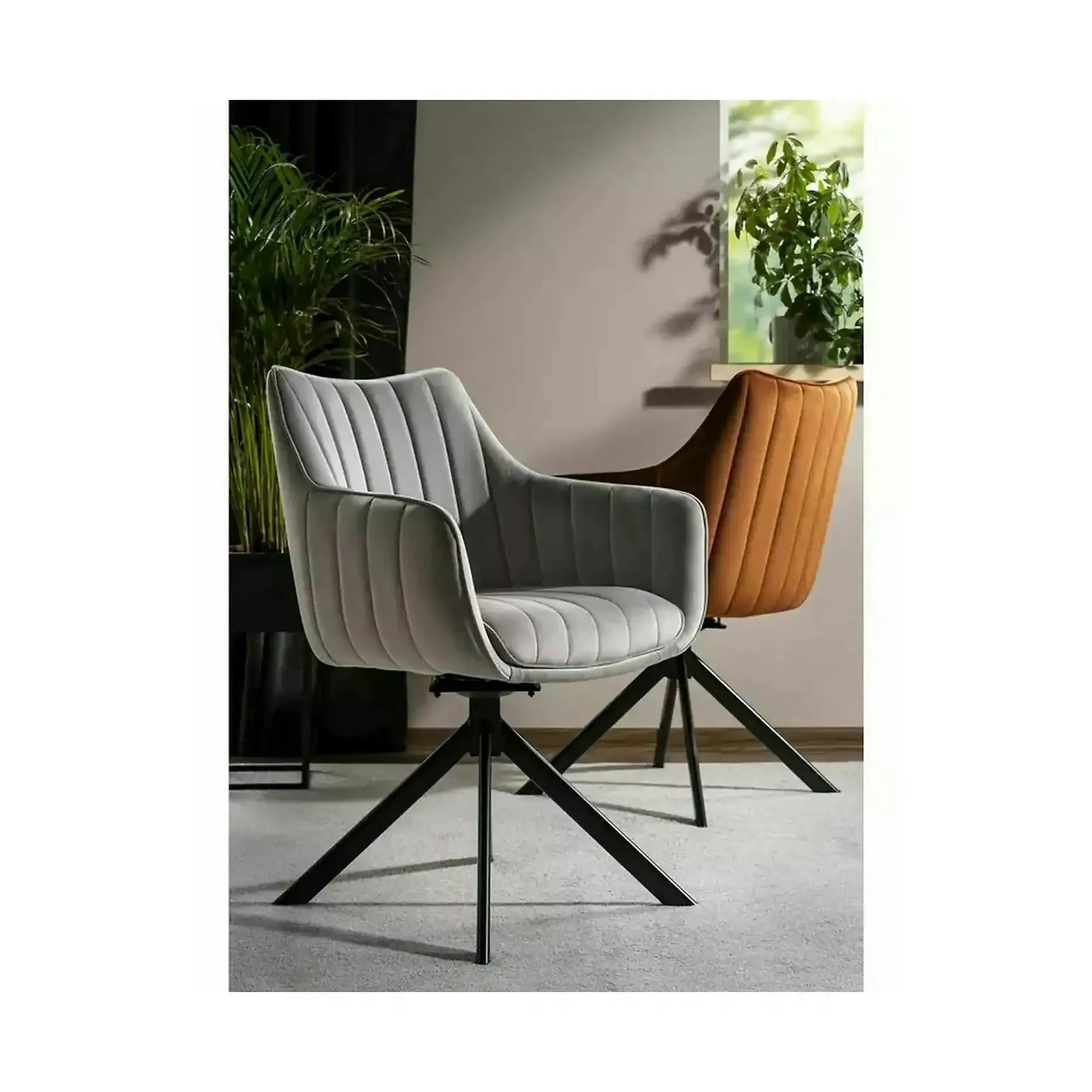 Scaun living rotativ AZALIA, gri deschis/negru, stofa catifelata/metal, 61x58x86 cm