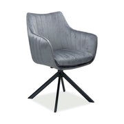 Scaun living rotativ AZALIA, gri inchis/negru, stofa catifelata/metal, 61x58x86 cm