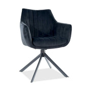 Scaun living rotativ AZALIA, negru, stofa catifelata/metal, 61x58x86 cm