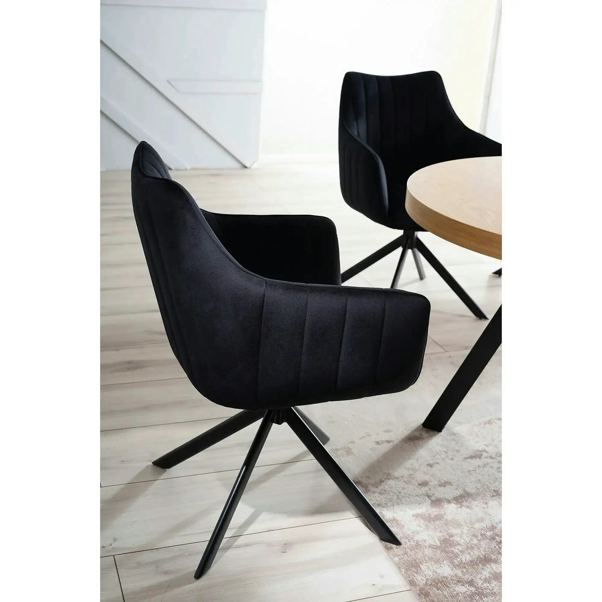 Scaun living rotativ AZALIA, negru, stofa catifelata/metal, 61x58x86 cm