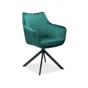 Scaun living rotativ AZALIA, verde/negru, stofa catifelata/metal, 61x58x86 cm
