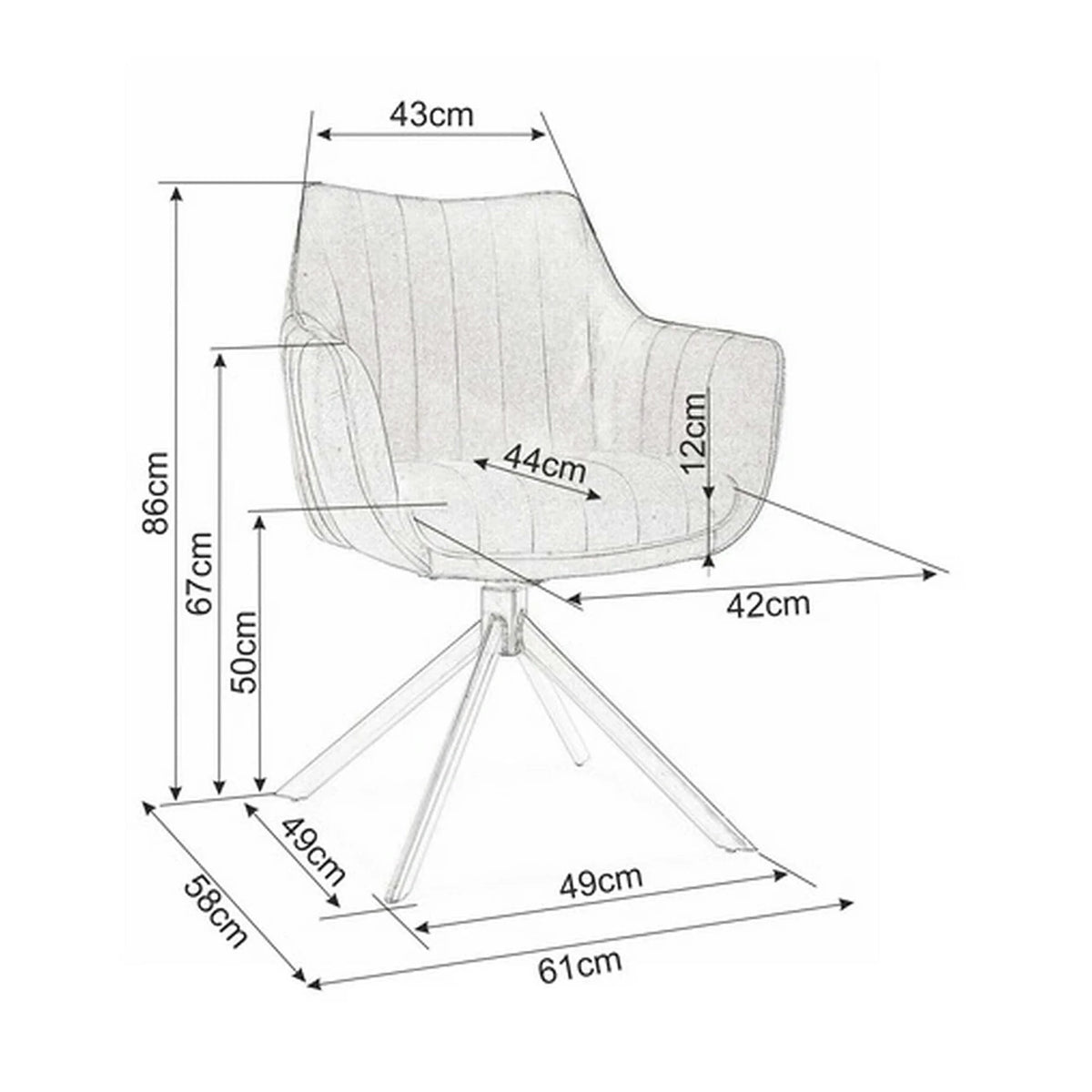 Scaun living rotativ AZALIA, verde/negru, stofa catifelata/metal, 61x44x86 cm