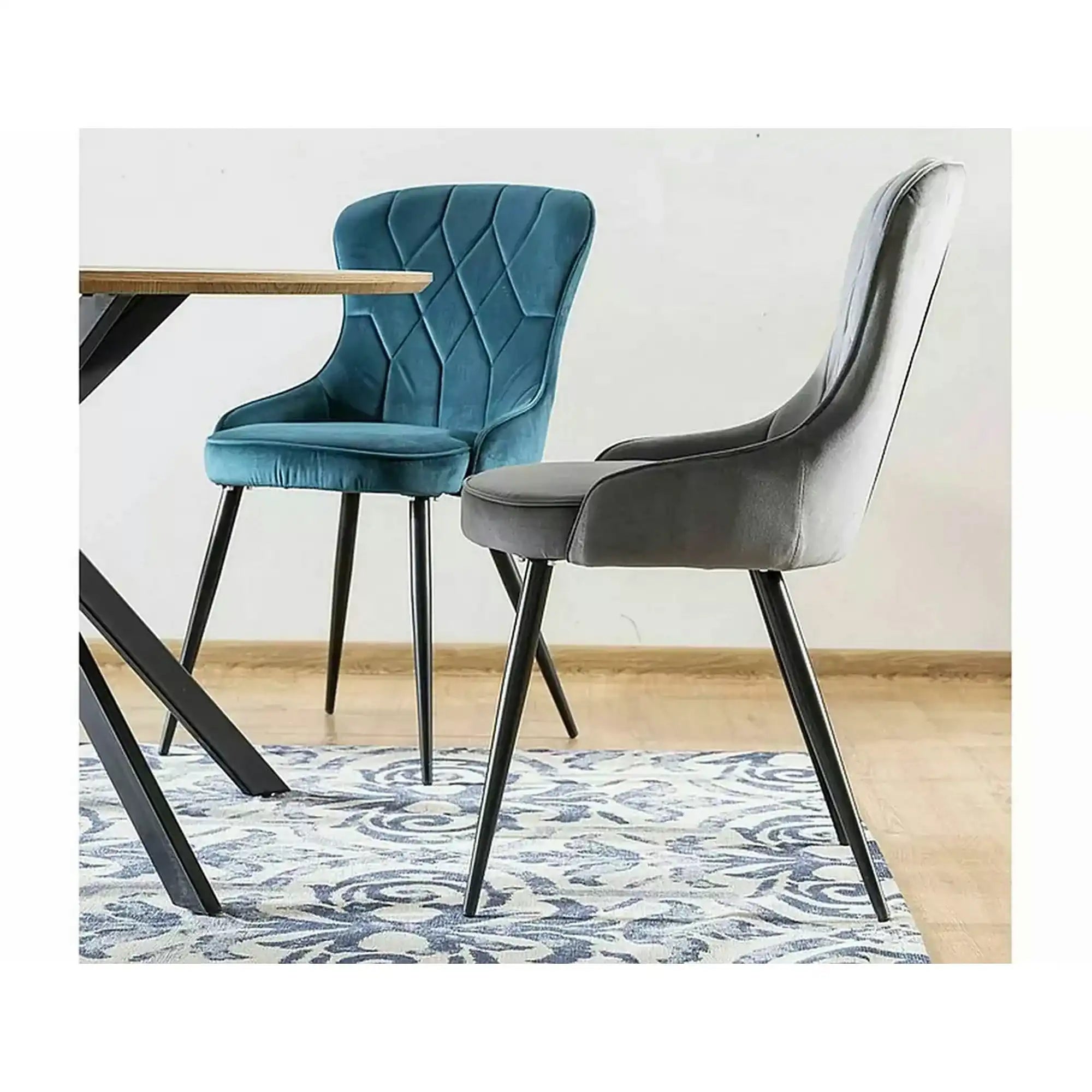Scaun Lotus, gri/negru, stofa catifelata/metal, 52x45x91 cm