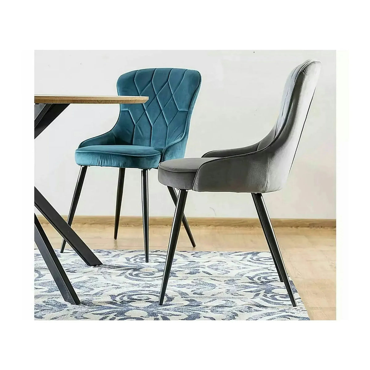 Scaun Lotus, gri/negru, stofa catifelata/metal, 52x45x91 cm