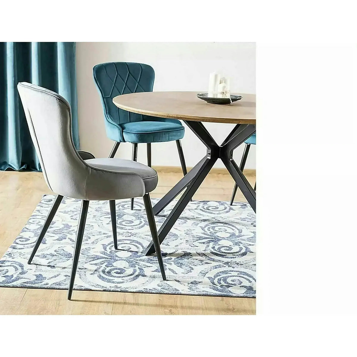 Scaun Lotus, gri/negru, stofa catifelata/metal, 52x45x91 cm