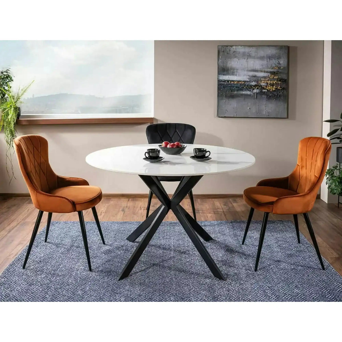 Scaun Lotus, negru, stofa catifelata/metal, 52x45x91 cm