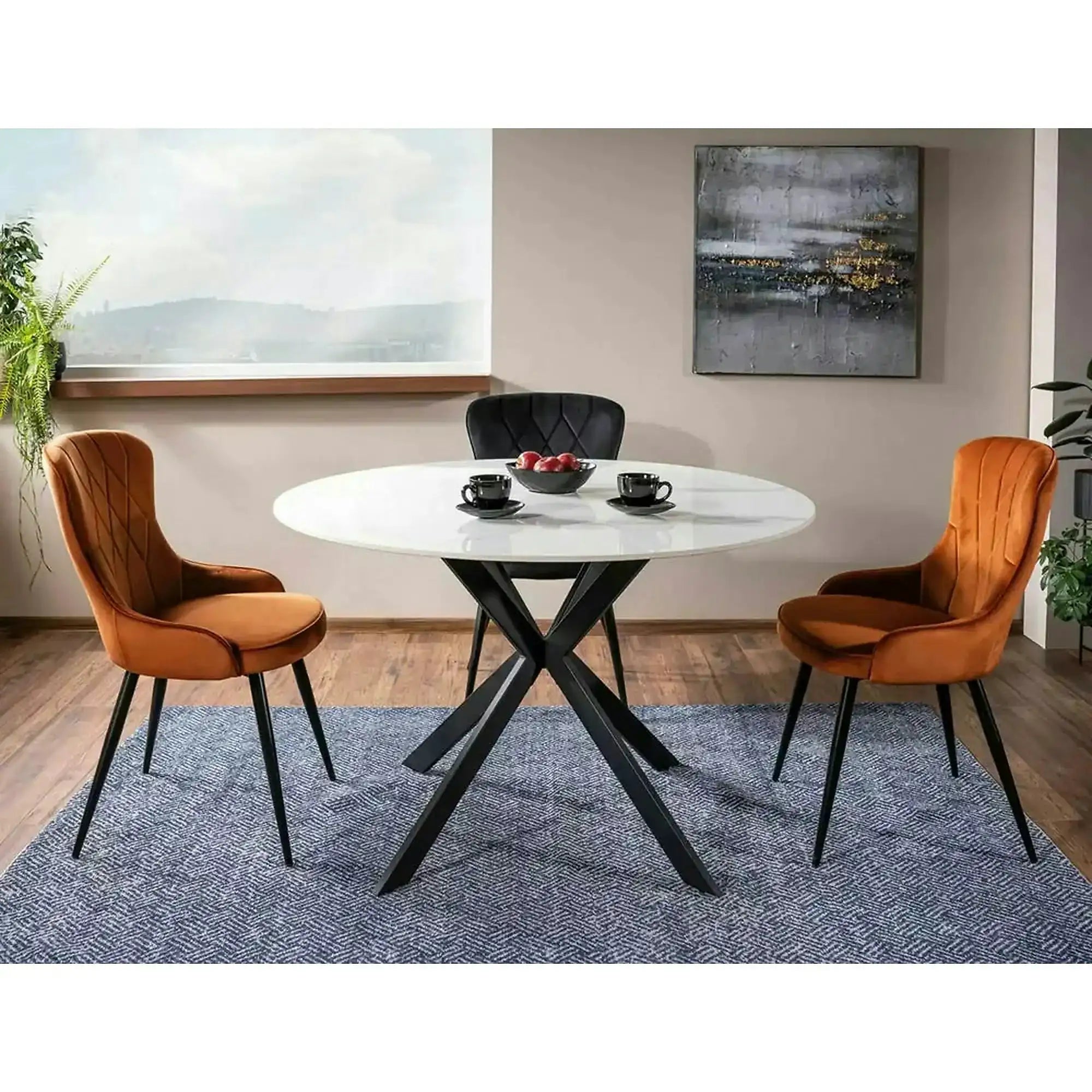 Scaun Lotus, negru, stofa catifelata/metal, 52x45x91 cm
